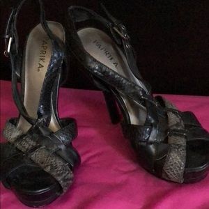 Paprika Black Heels with Gray & Black snake strap